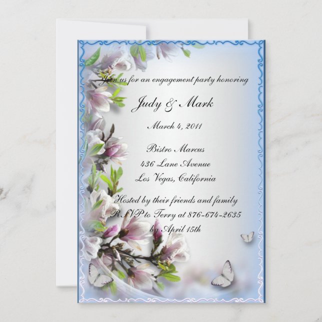 Elegant Purple Floral Butterfly Engagement Party Invitation (Front)