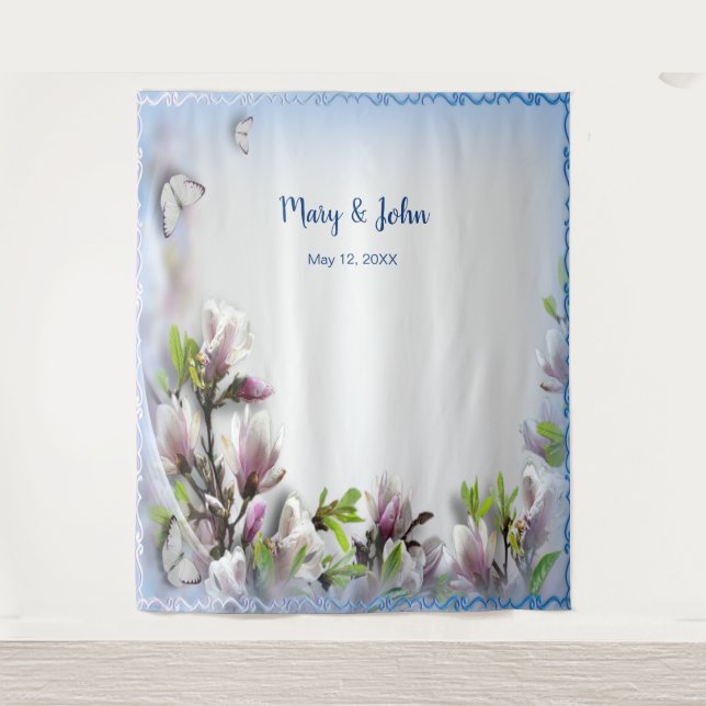 Elegant Purple Floral Butterfly Wedding Backdrop (Front)