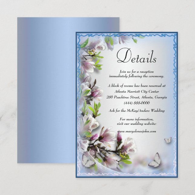 Elegant Purple Floral Butterfly Wedding Details Enclosure Card (Front/Back)