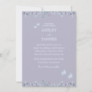 Elegant Purple Floral Butterfly wedding invitation