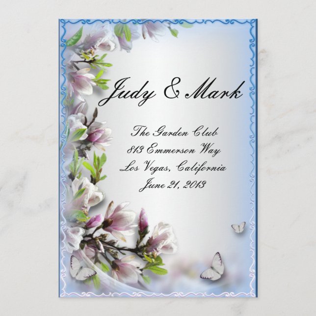 Elegant Purple Floral Butterfly Wedding Menu Card (Front)