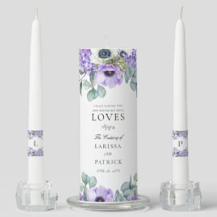 Elegant Purple Floral Christian Unity Candle Set