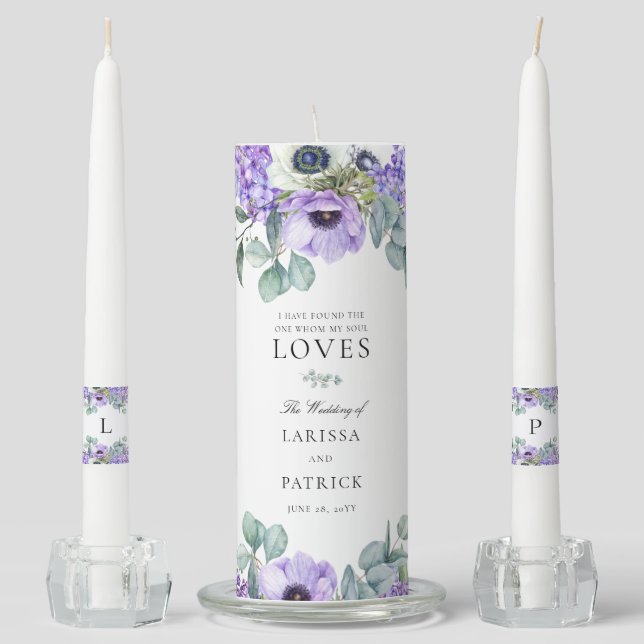 Elegant Purple Floral Christian Unity Candle Set (Front)