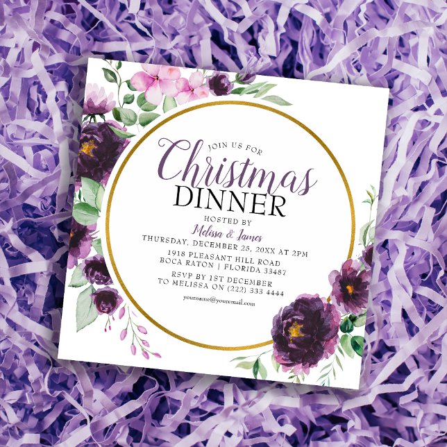 Elegant Purple Floral Christmas Holiday Invitation (Creator Uploaded)