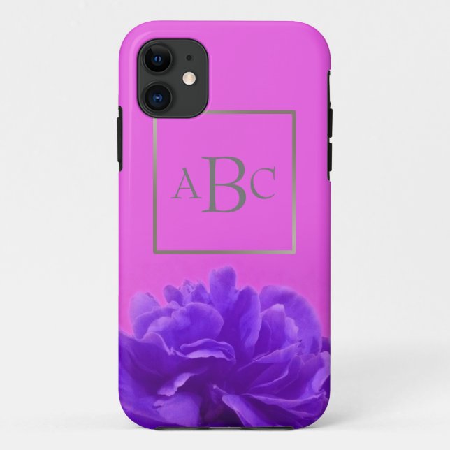 Elegant Purple Floral Custom Silver Initial Case-Mate iPhone Case (Back)