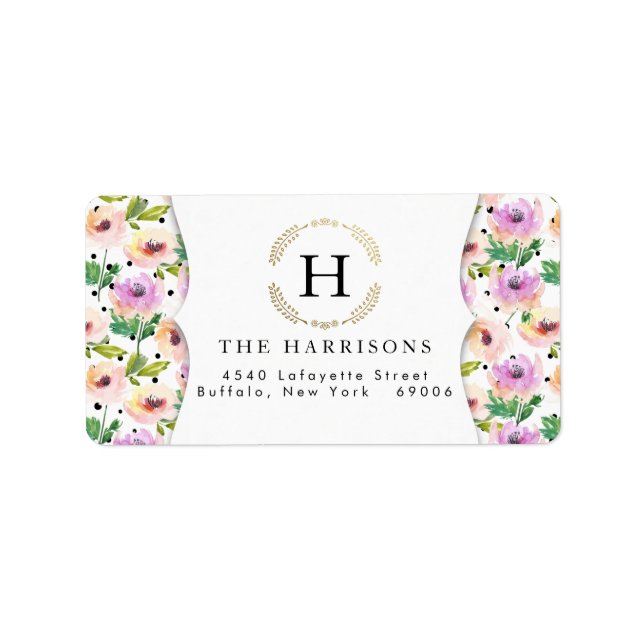 Elegant Purple Floral Dalmatian Dots Personalized Label (Front)