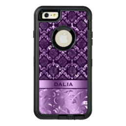 Elegant Purple Floral Damask Metallic Texture OtterBox Defender iPhone Case