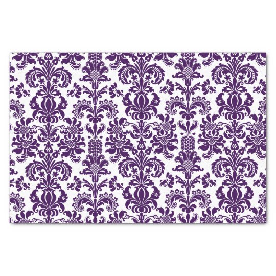 Elegant Purple Fl Damasks White Background Tissue Paper Zazzle