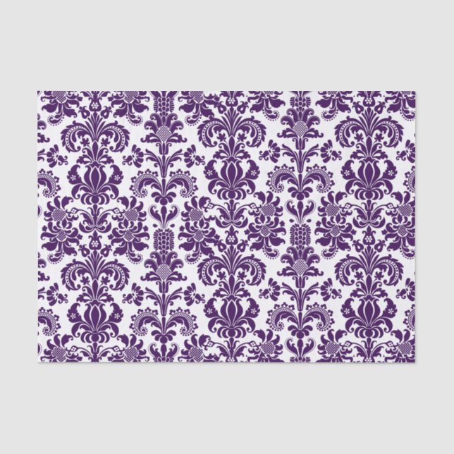 Elegant Purple Floral Damasks White Background Tissue Paper (Front)