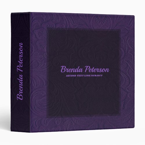 Elegant Purple Floral Design Suede Leather Look 3 Ring Binder