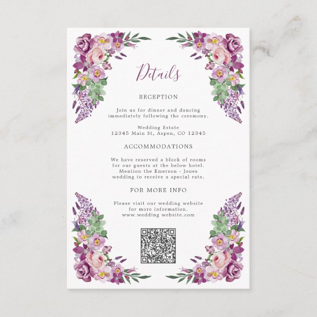 Elegant Purple Floral Enclosure Card (Front)