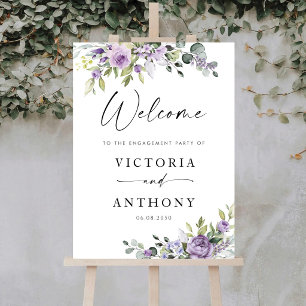 Elegant Purple Floral Engagement Party Foam Board