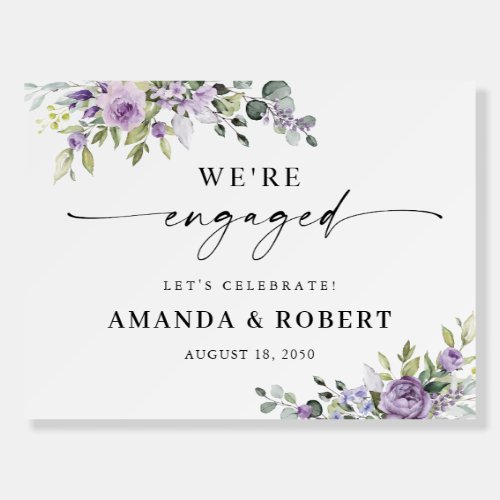 Elegant Purple Floral Engagement Party  Foam Board
