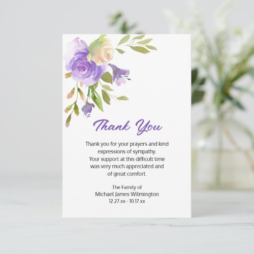 Elegant Purple Floral Funeral Thank You