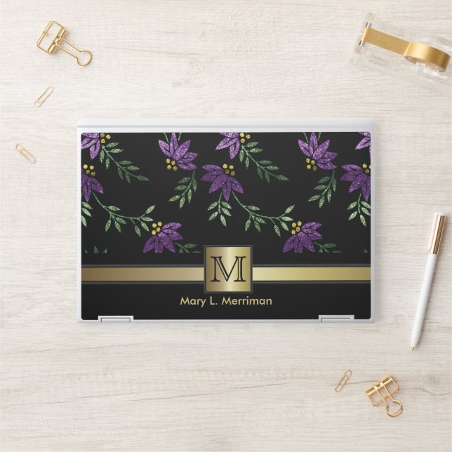 Elegant Purple Floral Glitter HP Laptop Skin (Desk)