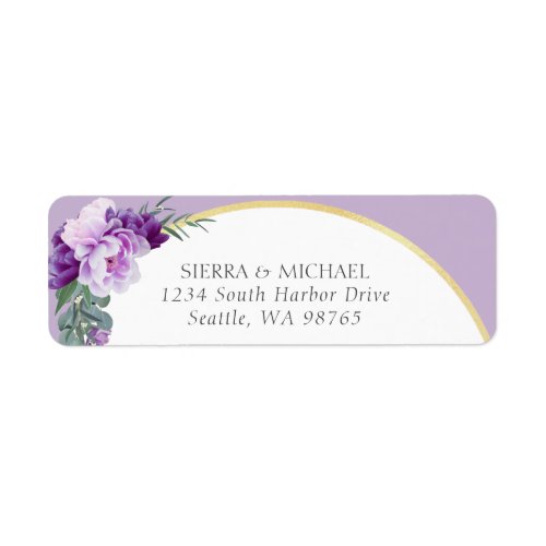 Elegant Purple Floral Gold Arch Return Address Label