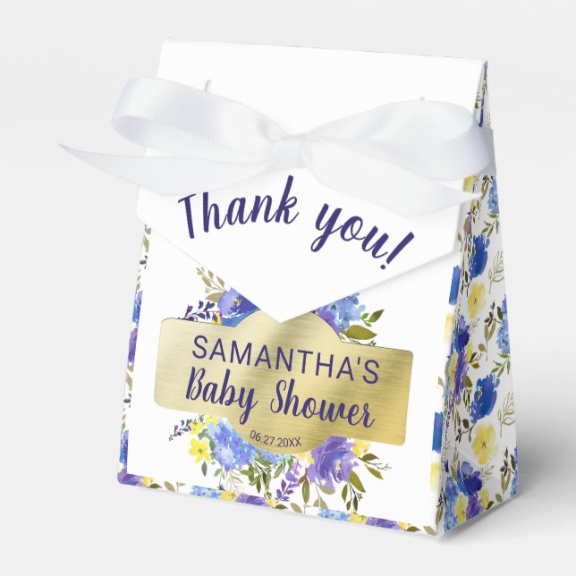Elegant Purple Floral Gold Baby Shower Favor Boxes (Front Side)