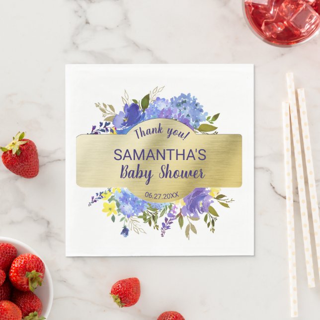 Elegant Purple Floral Gold Baby Shower Thank You  Napkins (Insitu)