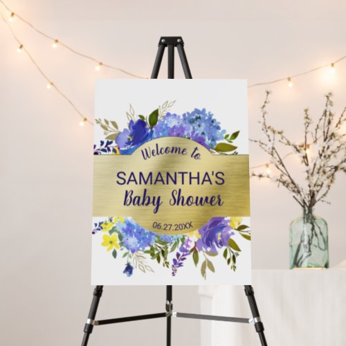 Elegant Purple Floral Gold Baby Shower Welcome Foam Board