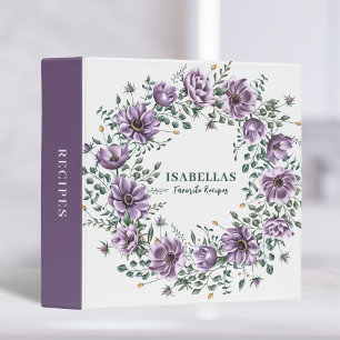 Elegant Purple Floral Greenery Recipe 3 Ring Binder