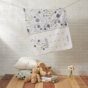  Elegant Purple Floral Growth Tracker Milestone Baby Blanket