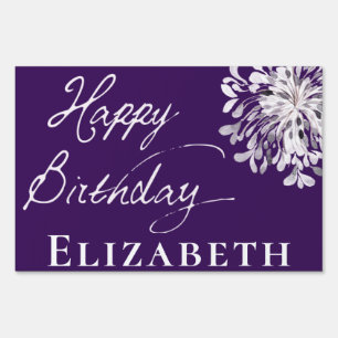 Elegant Purple Floral Happy Birthday Sign
