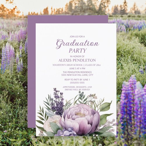 Elegant Purple Floral High School Graduation Invitation