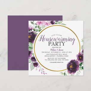 Elegant Purple Floral Housewarming Party Invitation