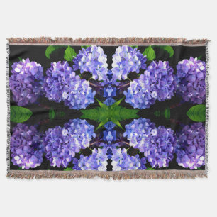 Elegant purple floral hydrangea flowers throw blanket