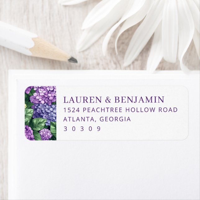 Elegant Purple Floral Hydrangea Label (Insitu)