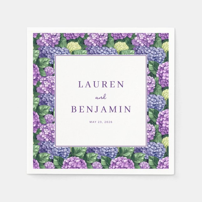 Elegant Purple Floral Hydrangea Napkins (Front)