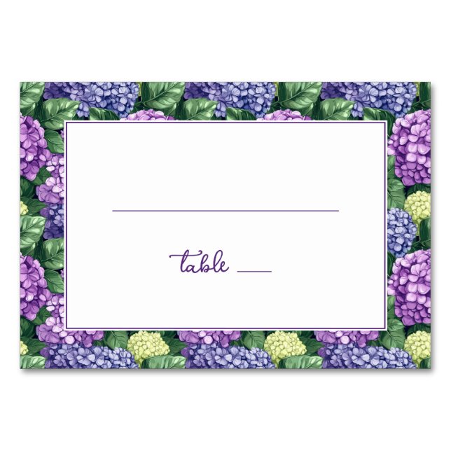 Elegant Purple Floral Hydrangea Table Number (Front)