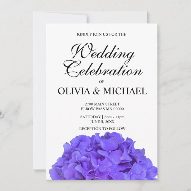 Elegant purple floral hydrangea Wedding Invitation (Front)
