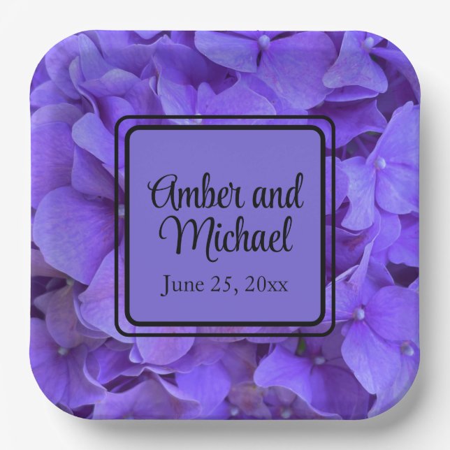Elegant purple floral Hydrangeas Lavender lilac Paper Plates (Front)