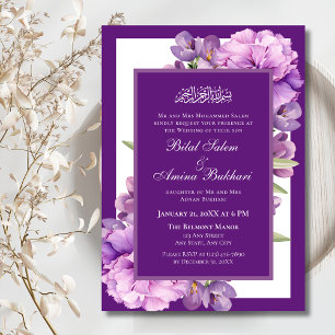 Elegant Purple Floral Islamic Wedding Invitation