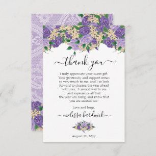 Elegant Purple Floral Lace Birthday Party Thank You Card