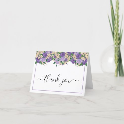 Elegant Purple Floral  Lace Birthday Party Thank You Card
