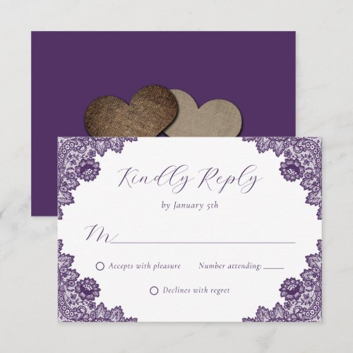 Elegant Purple Floral Lace Burlap Hearts Wedding