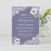 Elegant Purple Floral Lace Islamic Muslim Wedding Invitation (Standing Front)