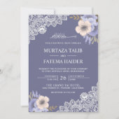 Elegant Purple Floral Lace Islamic Muslim Wedding Invitation (Front)