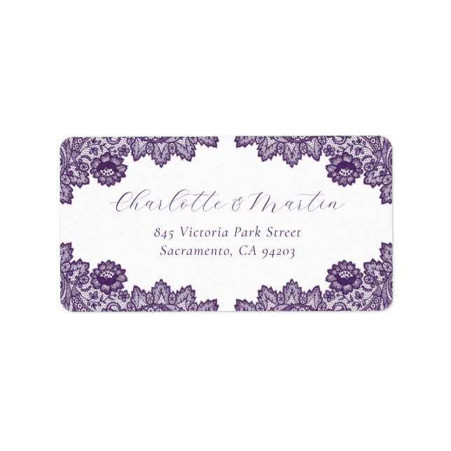 Elegant Purple Floral Lace Return Address Label (Front)