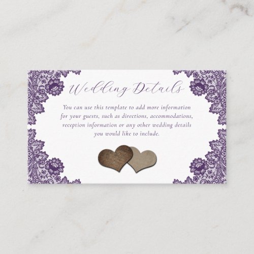 Elegant Purple Floral Lace Wedding Insert Card
