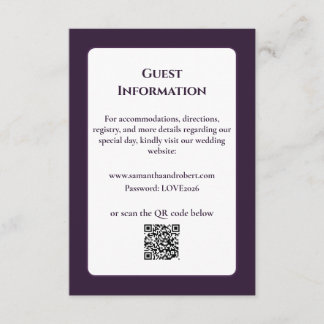 Elegant Purple Floral Line Art QR Code Wedding Enclosure Card