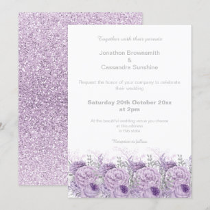 ELEGANT PURPLE FLORAL  MARBLE GLITTER WEDDING INVITATION
