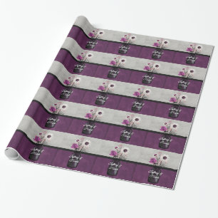 Elegant Purple Floral Mason Jar Wedding Party Gift Wrapping Paper