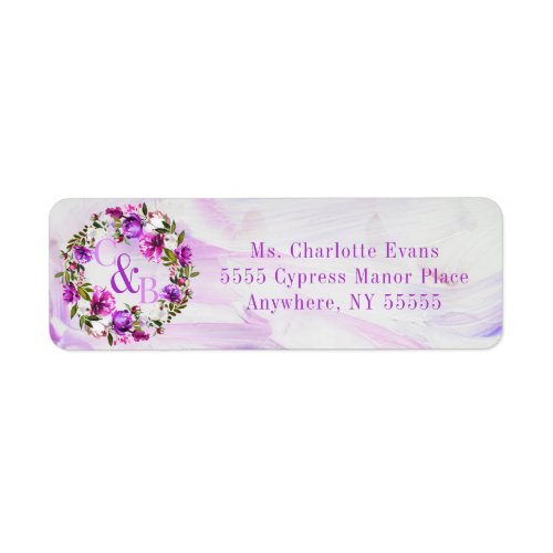 Elegant Purple Floral Monogram Address Label