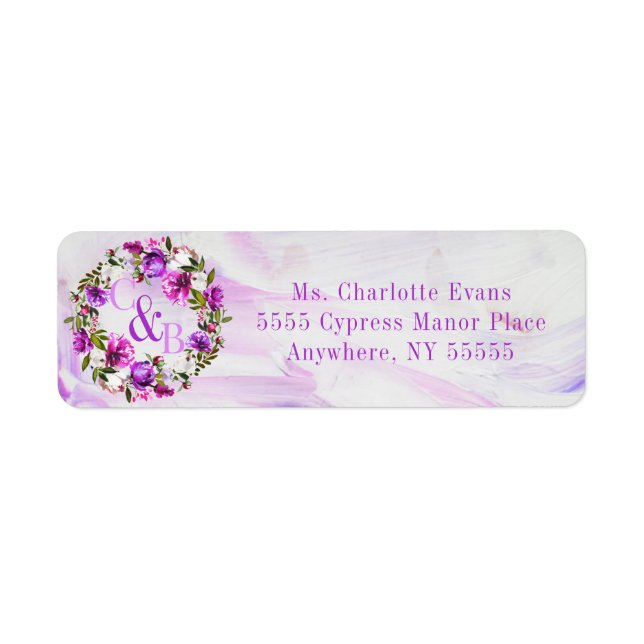 Elegant Purple Floral Monogram Address Label (Front)