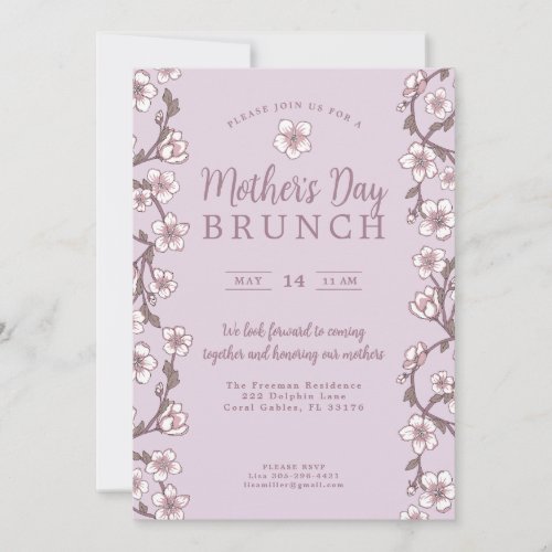 Elegant Purple Floral Mothers Day Brunch Invitation