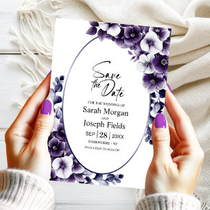 Elegant Purple Floral Oval Save the Date Invitation