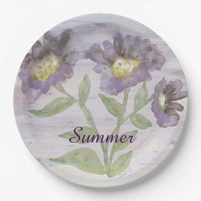 Elegant Purple Floral Paper Plates (Front)